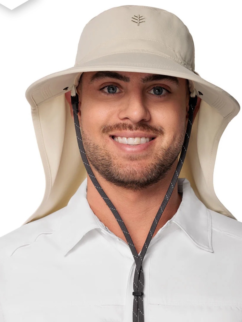Coolibar Light Beige Sun Hat with Neck Flap and Chin Cord